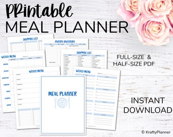 Menu Planner Printables: Blue - PDF Instant Download