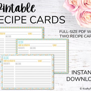 Recipe Cards Instant Download Pink & Blue image 1