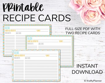 Recipe Cards - Instant Download - Pink & Blue