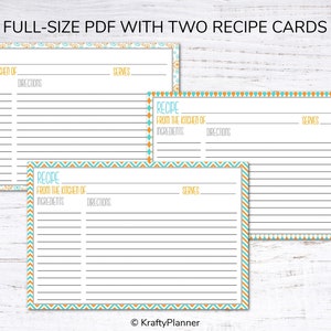 Recipe Cards Instant Download Pink & Blue image 2