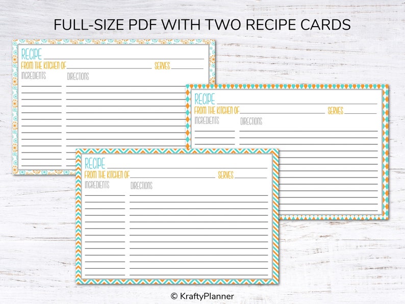 Recipe Cards Instant Download Pink & Blue image 2