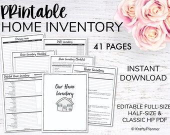 Home Inventory Planner Printable Household Asset Tracker, Property Organization Kit, Estate Planning Asset Documentation - Black Editable