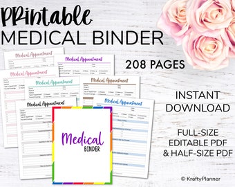 Medical Planner Printable Health Organizer Doctor Appt Tracker Health & Wellness Planner Printable Medical Organizer 8 COLORS Editable PDF