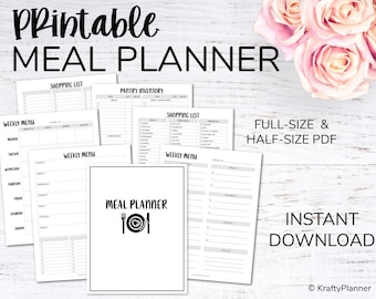 Menu Planner Printables: Black - PDF Instant Download