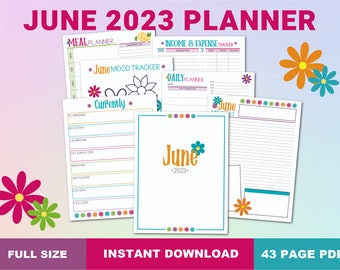 June 2023 Planner Printable PDF Instant Download June 2023 Calendar June 2023 Weekly Planner Printable Download Monthly Planner Printable