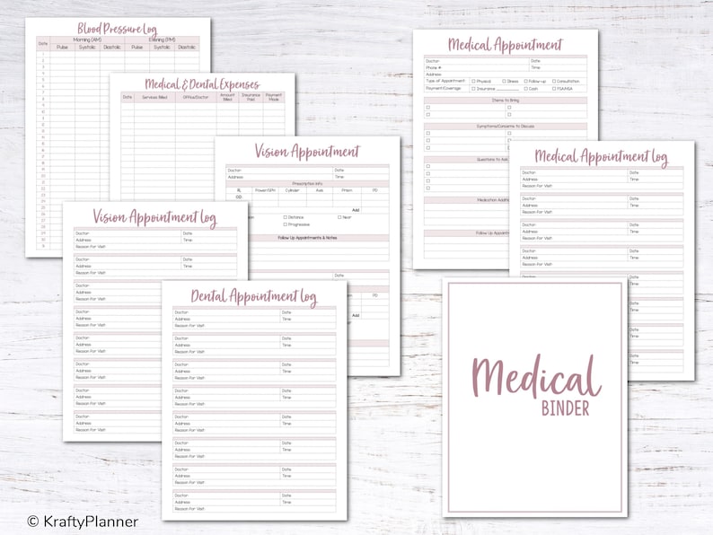 Medical Planner Printable Health Organizer Doctor Appointment Tracker Health Journal Health & Wellness Planner Medical Organizer BLACK image 2