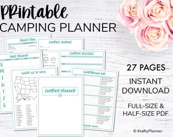 Camping Planner and Journal, Travel journal Printable Travel Planner Campground Organizer Family Camping Binder Printable Camping Planner