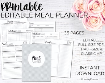 Meal Planner - Editable PDF - Black/Gray