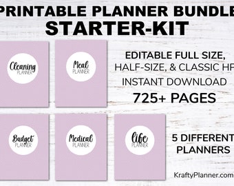 Home Management Binder - Editable Planner Bundle Starter Kit - Purple