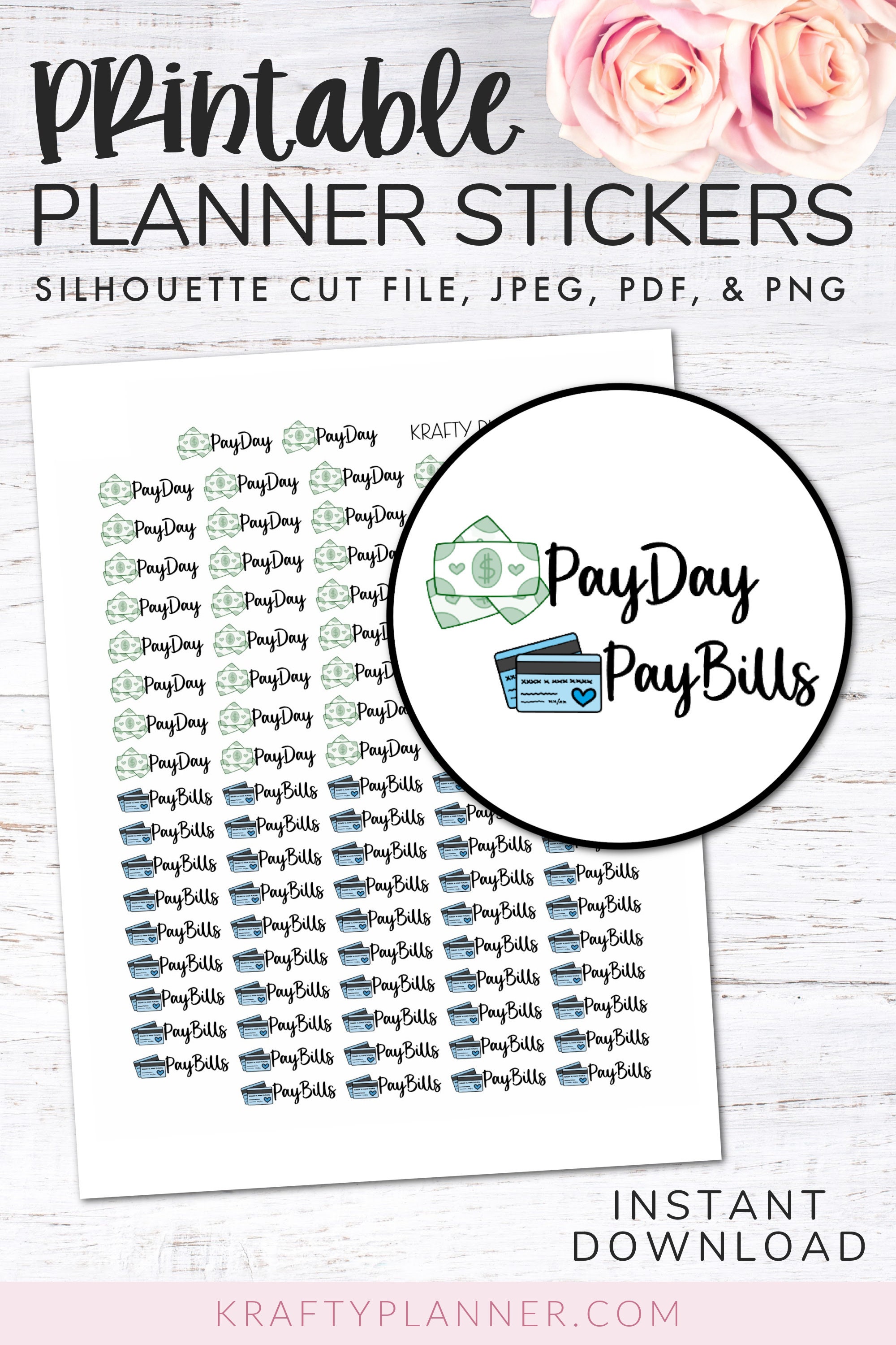 Pay Day &amp; Pay Bills Printable Planner Stickers - Etsy