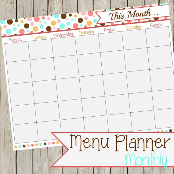 Printable Monthly Menu Planner | Etsy