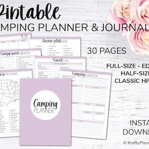 Camping Planer und Journal Bearbeitbares PDF Lila Camping Planer Druckbarer Reiseplaner