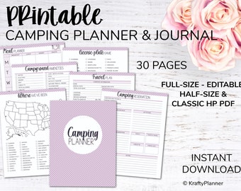 Camping Planner and Journal Editable PDF Purple Camping Planner Printable Travel Planner Campground Organizer Family Camping Binder