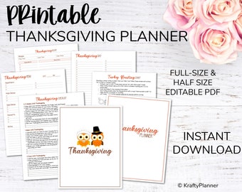 Thanksgiving Planner - Editable PDF - Digital Download - Printable Thanksgiving Planner Thanksgiving Meal Plan Thanksgiving Shopping List