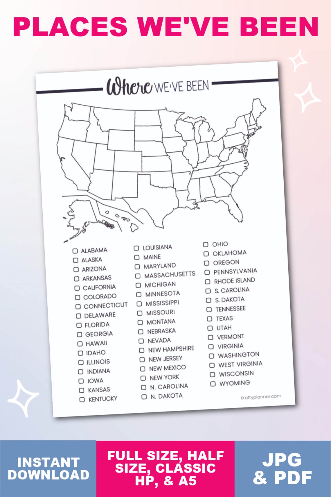 Places I've Been Map Printable, United States Map Coloring Page, United ...