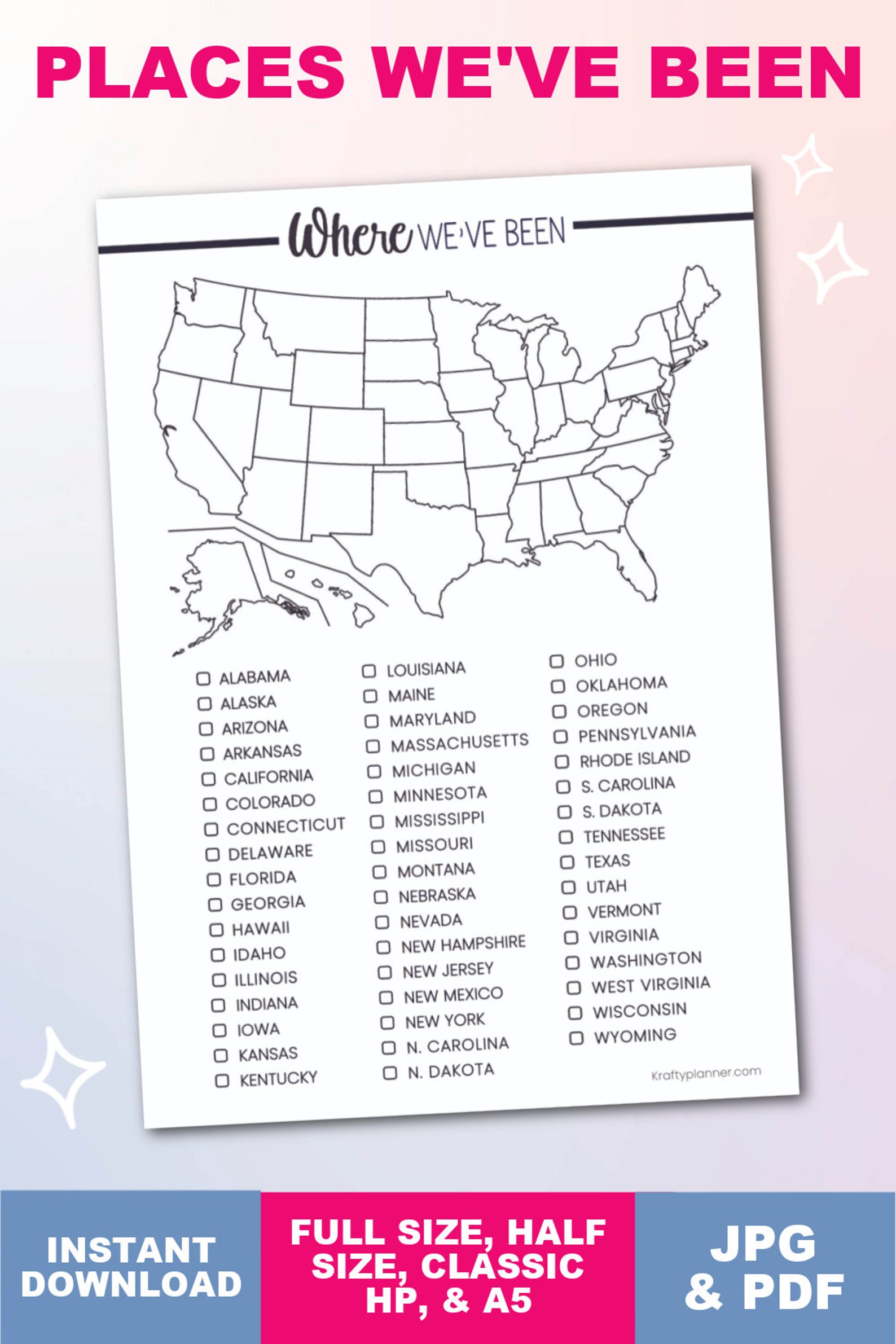 Places I've Been Map Printable, United States Map Coloring Page, United