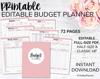 Budget Binder | Financial Planner - Editable PDF  - Pink