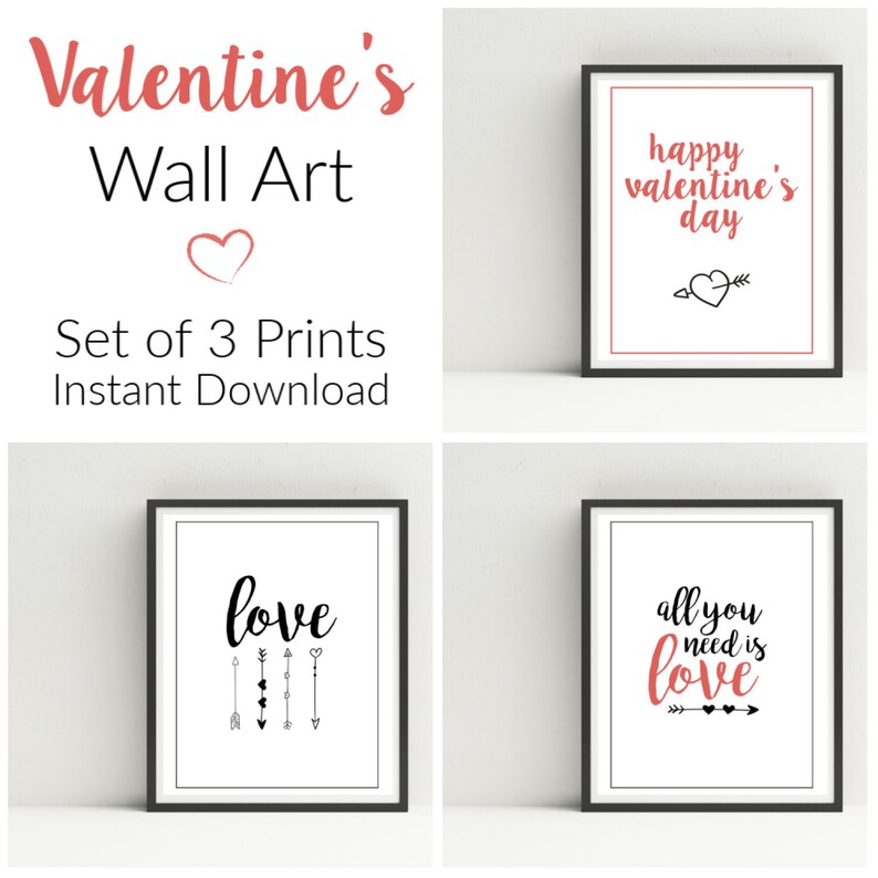 Valentines Day Wall Art Set of 3 Prints Etsy