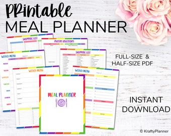 Menu Planner Printables: Rainbow - PDF Instant Download