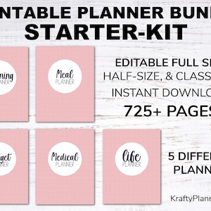 Home Management Binder - Editable Planner Bundle Starter Kit - Pink