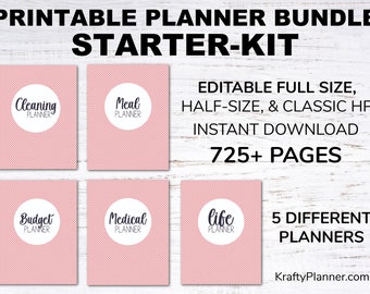 Home Management Binder - Editable Planner Bundle Starter Kit - Pink