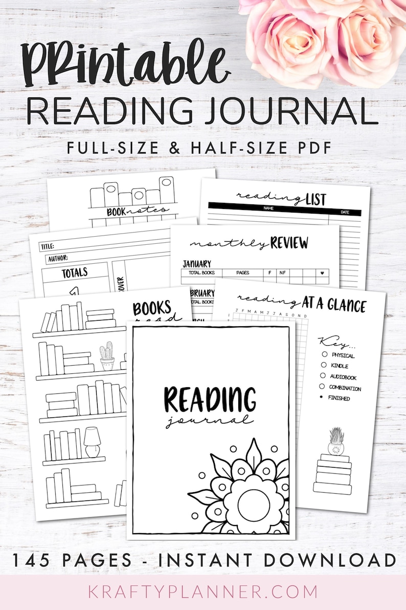 Reading Journal Printable Book Lover's Diary Literary Log and Tracker Book Club Gift Printable Book Review Worksheet Reading List 145 Pgs image 8