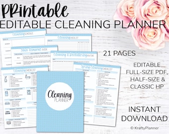 Cleaning Planner - Editable PDF - Blue