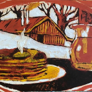 Bildtitel: "Breakfast Nostalgia 2", Original Acrylgemälde, Ahornsirupdose, 12x24", auf Holzplatte
