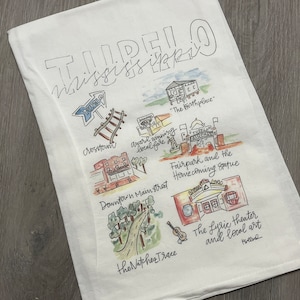 Tupelo, Mississippi, City Map Tea Towel, Kitchen Towel, Dish Towel