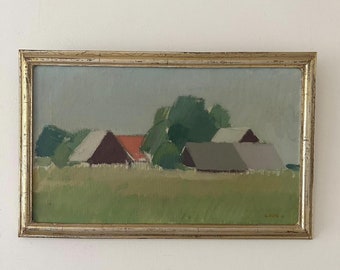 Beautiful Swedish landscape painting with country houses