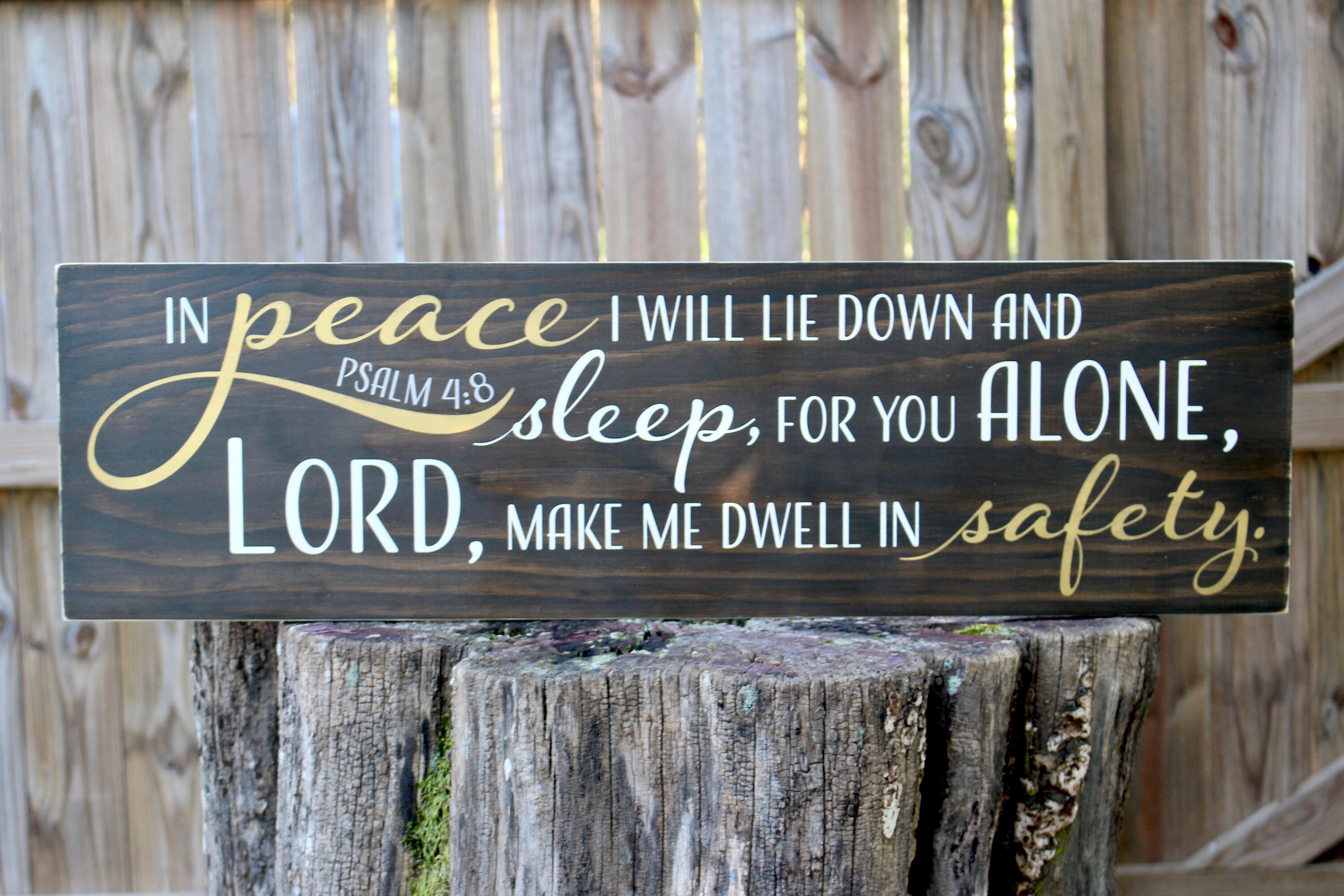 Psalm 4 8 above the bed Bible verse master bedroom sign Etsy