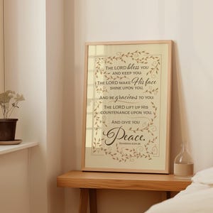 Numbers 6:24-26.  The Lord Bless You and Keep You.  Aaronic blessing or benediction print with many colors and sizes to choose from.
