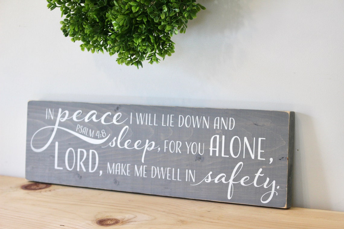 Psalm 4 8 above the bed Bible verse master bedroom sign Etsy