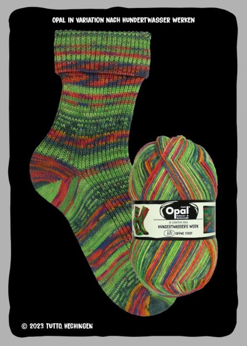 HERE NOW sets and singles Opal Sock Yarn Hundertwasser series 4 75% wool 25 nylon 100 grams 462 yards superwash fingering 4052 781 green city