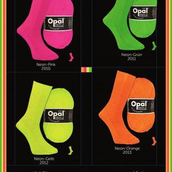 Opal solid 4 ply Sock Yarn Uni NEON solids choose 1 or all 4 skeins colorful 75% wool 25 nylon 100 grams 462 yards superwash fingering