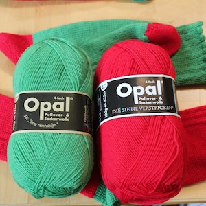Opal 4 or 6 ply Christmas solid Sock Yarn Uni solid  red and or grass 75% wool 25 nylon super wash fingering 100/150 grams