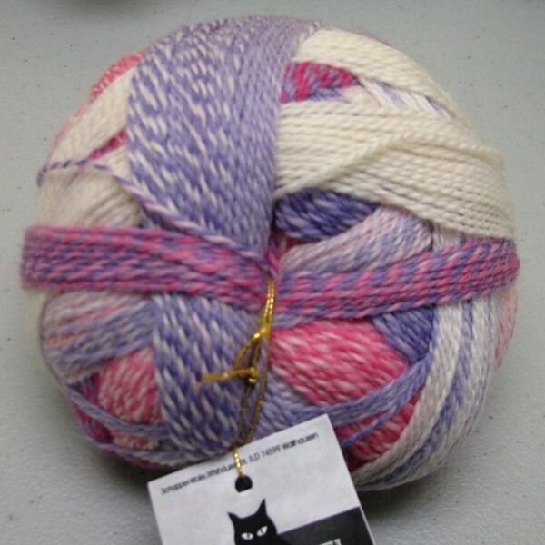 F7: Zauberball Crazy 2254 Wolke 8 sock yarn 75% wool 25 nylon superwash fingering 100 grams 462 yards 4 ply pink white blue