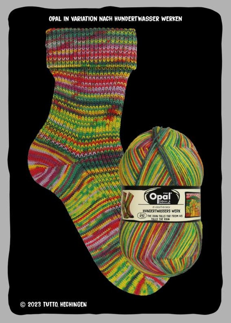 HERE NOW sets and singles Opal Sock Yarn Hundertwasser series 4 75% wool 25 nylon 100 grams 462 yards superwash fingering 4056 692 rain falls