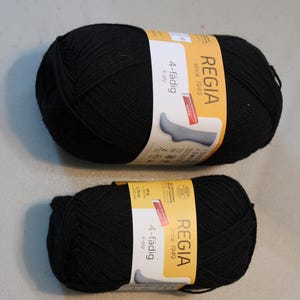 2066 02066 solid black Regia Sock Yarn 4 ply Uni solid 75% wool 25 nylon superwash fingering, select put up, either way, 100 grams sent