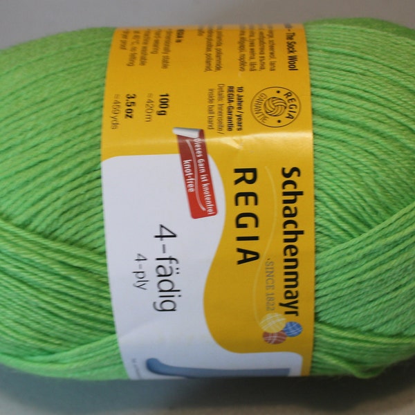 F2: Regia solid Sock Yarn Uni 06613 6613 firefly green neon 75% wool 25 nylon 100 grams 460 yards superwash fingering