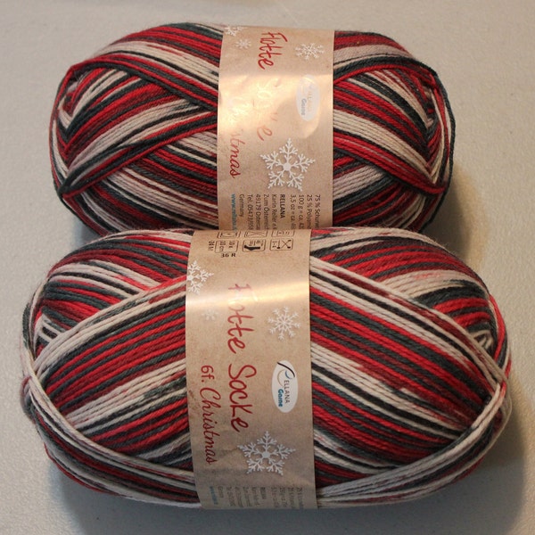 Christmas sock yarn # 2801, 2802, 2803 non glitter or glitter, Rellana 75% wool 25 nylon 4ply and 2803 - 6 ply Flotte Socke 100gr or 150gr