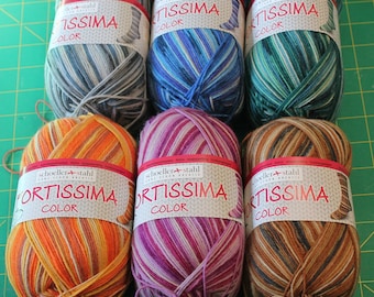 HERE NOW Fortissima set 6 colors sock yarn Everyday 75/25 % wool nylon 462 yards superwash 100 grams fingering