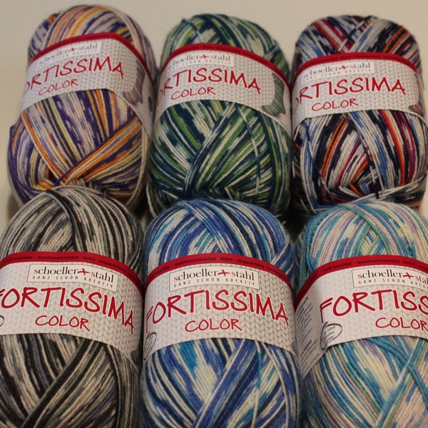 Fc: Fortissima Ahoi sock yarn singles or set 6 colors75/25 % wool nylon 462 yards superwash 100 grams fingering