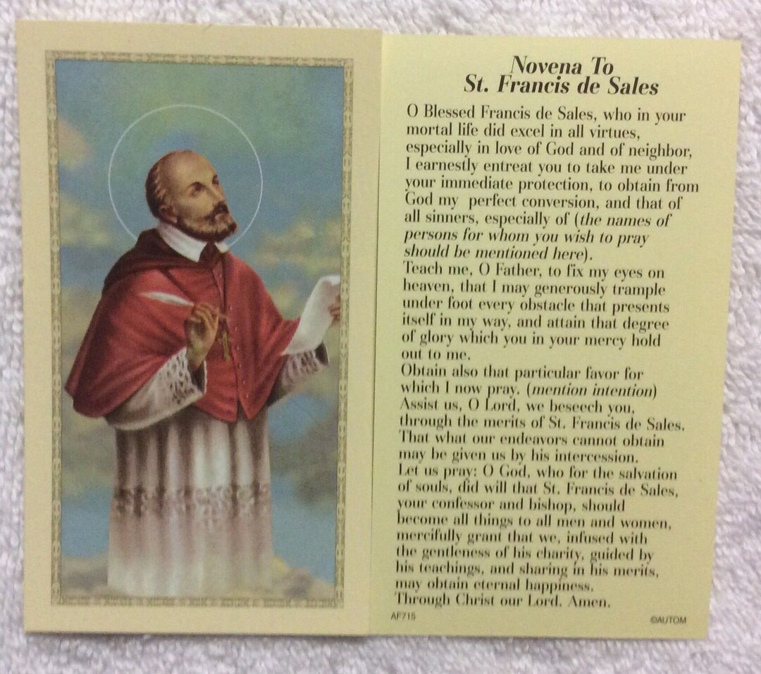Prayer Card Novena to Saint Francis De Sales Laminated AF Etsy