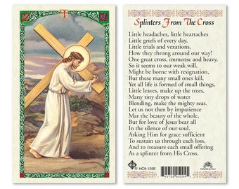 Prayer Card Jesus Carrying Cross Splinter from the Cross Laminated HC-E