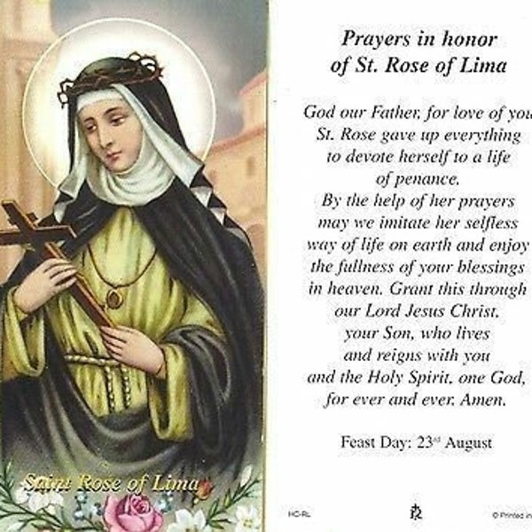 Prayer Card Prayers In Honor Of Saint Rose Of Lima Laminated HC-RL