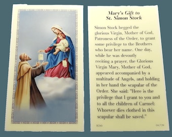 Prayer Card Mary's Gift To Saint Simon Stock Laminated BC