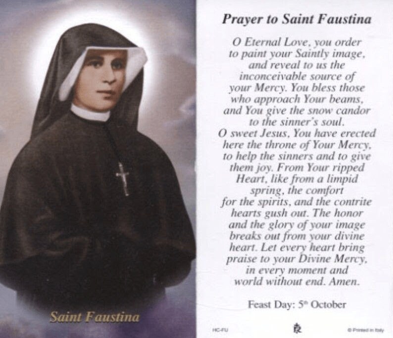 Prayer Card Prayer to Saint Faustina Laminated HCFU Etsy