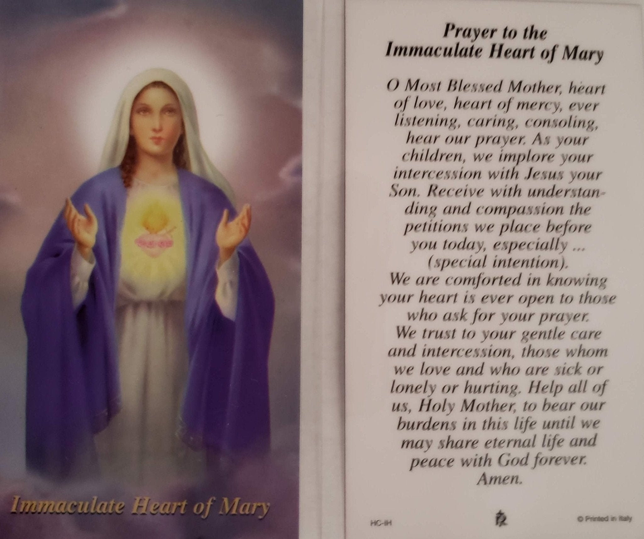 Prayer Card Prayer to the Immaculate Heart of Mary Laminated HC-IH - Etsy