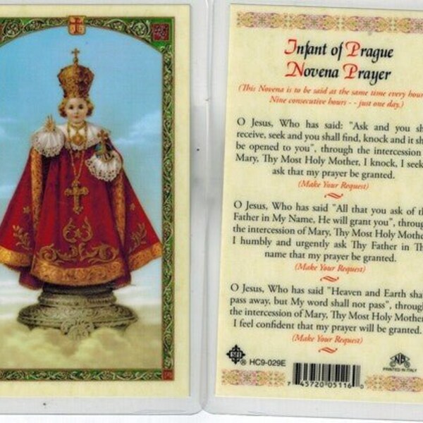 Prayer Card Novena to Infant of Prague Laminated HC-E